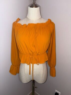 About Us Orange Off The Shoulder Ruffle Peplum Frill Crop Top Coquette Size S
